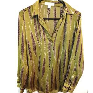 MICHAEL Michael Kors Blouse Tarragon Feather Long Sleeve Top Blouse XS